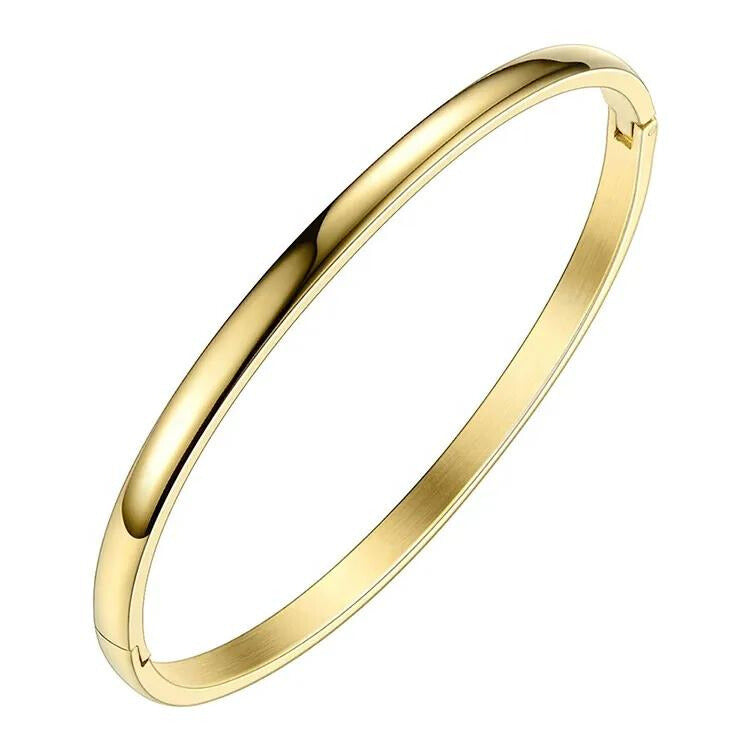 Glossy finish 18K gold-plated bangle bracelet.