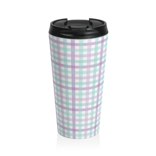 Pastel Houndstooth Stainless Steel Travel Mug — Insulated Coffee Tumbler