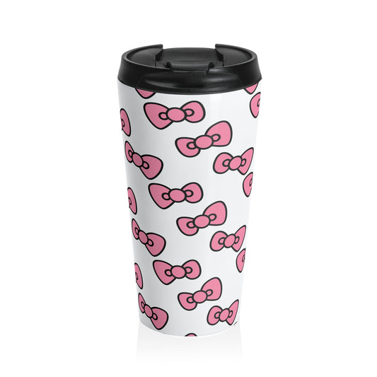 Travel Mug — Pink Bow Pattern Stainless Steel Tumbler