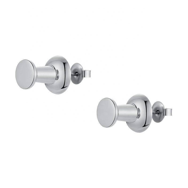 A pair of 18K silver plated stainless steel stud earrings with a simple, contemporary design.