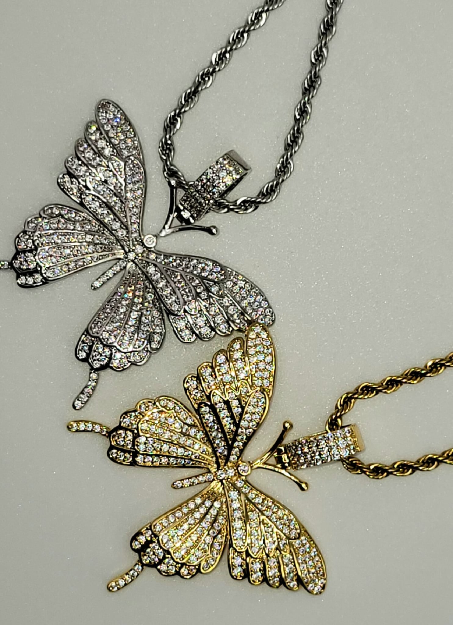 Silver and gold butterfly pendent and necklace.