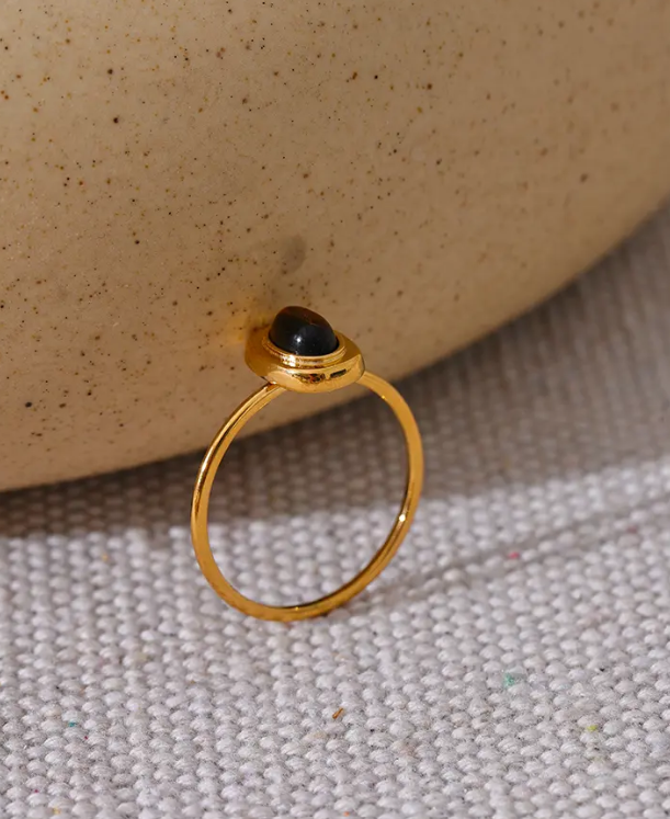 18K gold-plated oval natural stone ring with a sleek band.
