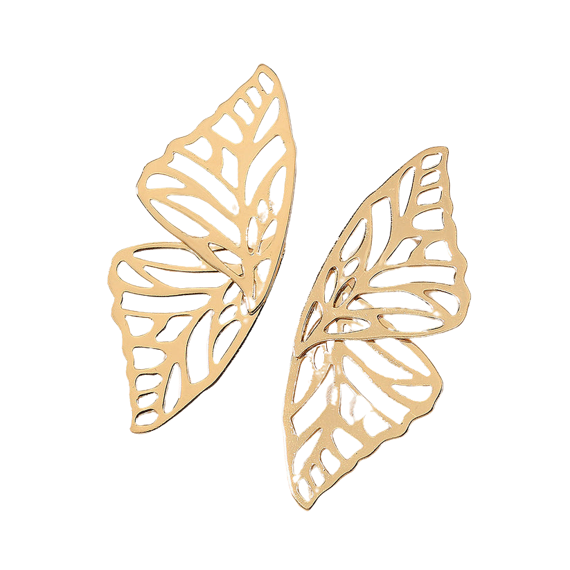 Gold butterfly wings shaped earrings.